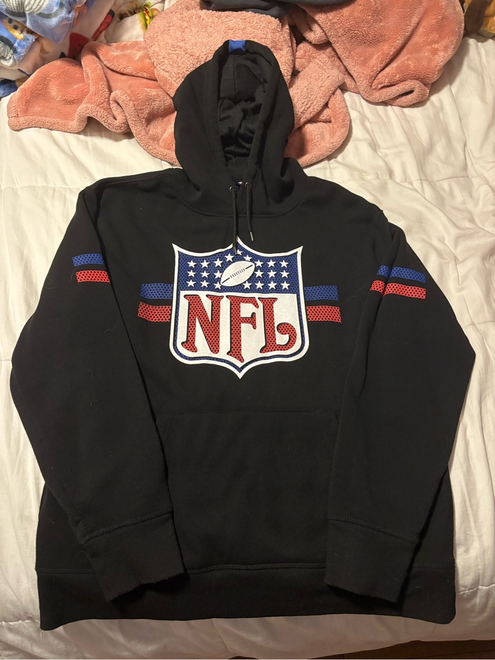 NFL Black Hoodie with Red & Blue Shield Logo